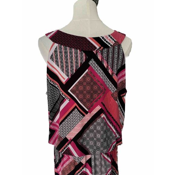 Women’s Liquid Knit Dress Embellished Multicolor Long Sleeveless Geometric Sz L - Picture 14 of 16